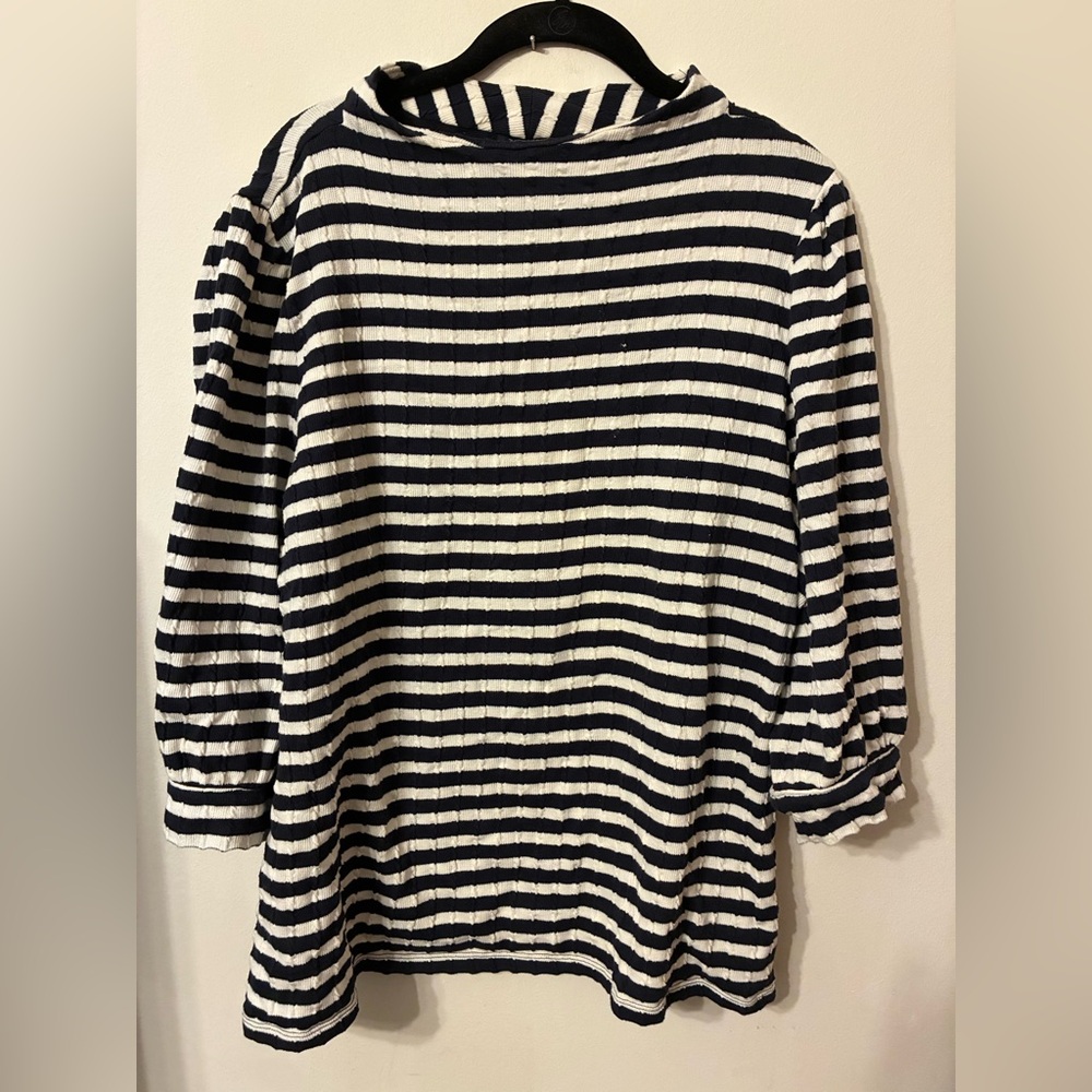 Talbots 2x navy white ribbed striped sweatee